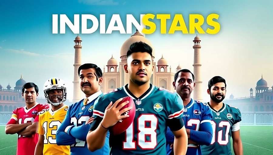 Indian NFL Rising Stars game cover featuring diverse Indian players in NFL team jerseys with iconic Indian landmarks in background