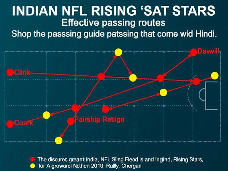 Indian NFL Rising Stars strategy guide showing effective passing routes with Hindi annotations