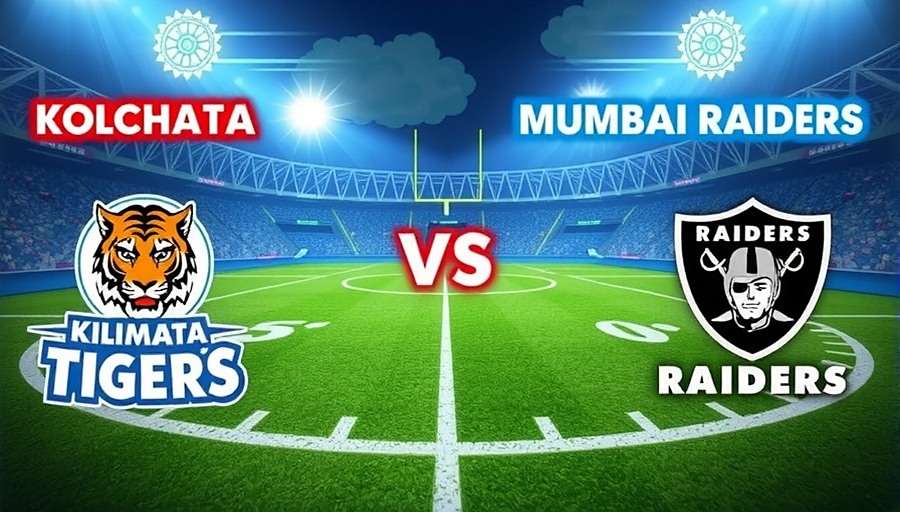 Indian NFL Rising Stars gameplay showing a match between Kolkata Tigers and Mumbai Raiders in a stadium with Indian flag colors